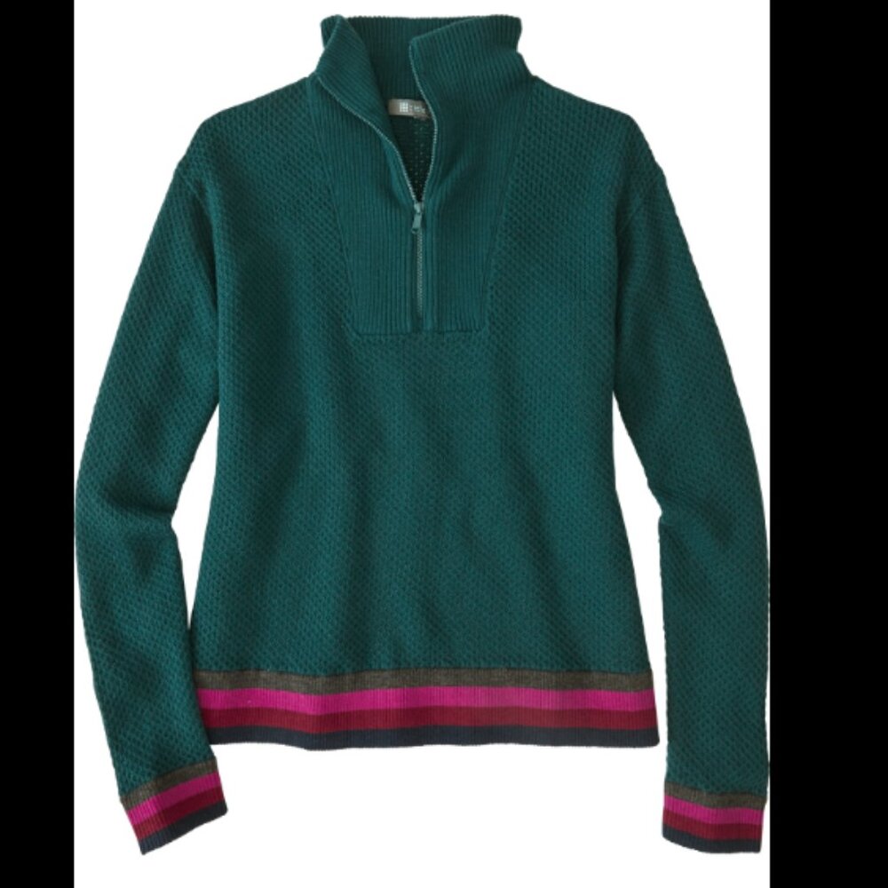 Title Nine Women's 1/4 Zip Up Sweater Woolicious Stripe Turquoise Size Medium